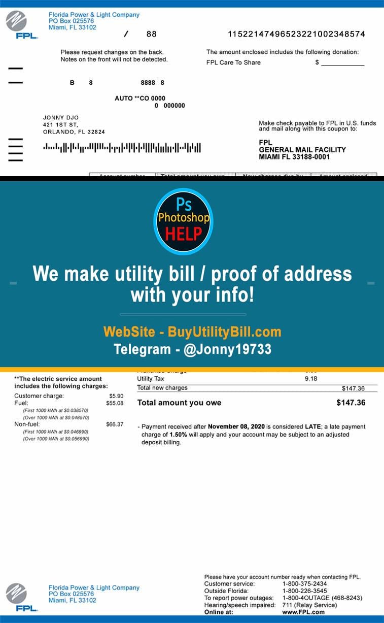 Make Fake Utility Bill FPL Florida Power