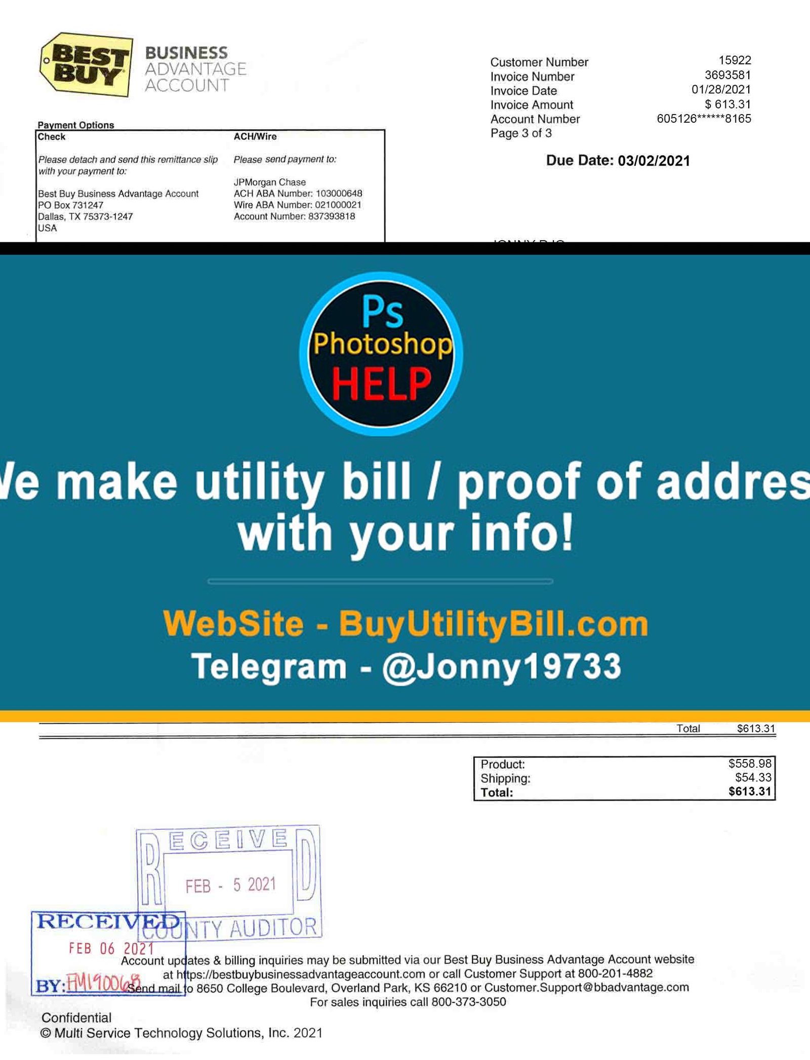 Wisconsin Best buy shop Fake Utility bill