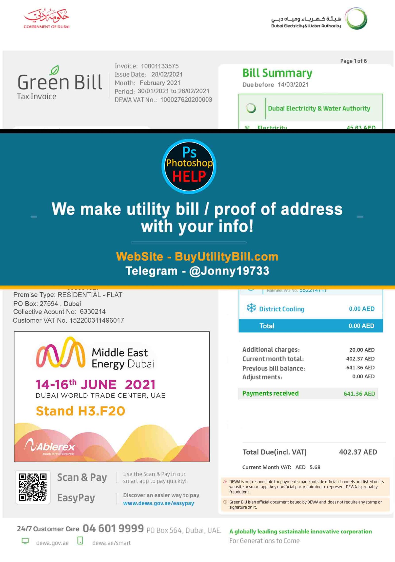 Fake Dubai Fake Utility Bill