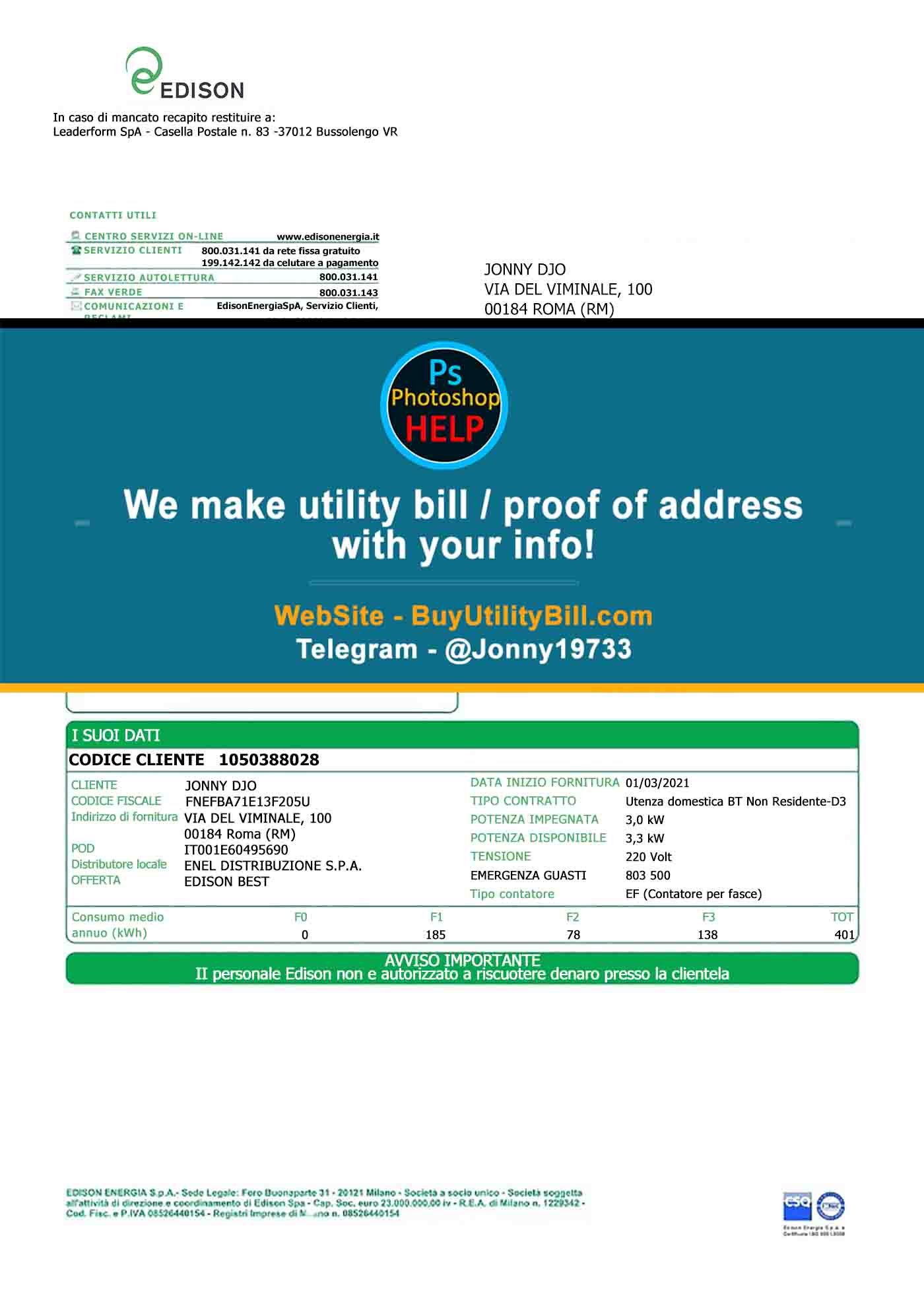 Fake Italy Edison Electric Fake Utility Bill