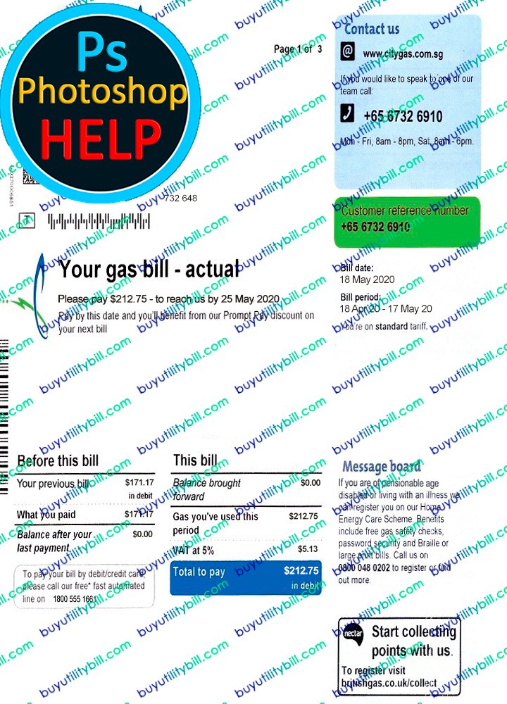 Singapore Gas Fake Utility Bill Fake Utility bill