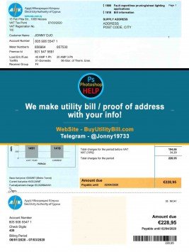 EAK Electricity bill Cyprus Sample Fake utility bill