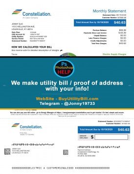 Kentucky Constellation Health Services provider Sample Fake utility bill