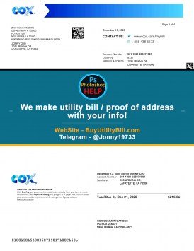 Louisiana COX TV cable provider Sample Fake utility bill