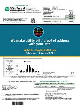Iowa USA fake Utility bill for electricity Midland Power Cooperative Fake Utility bill