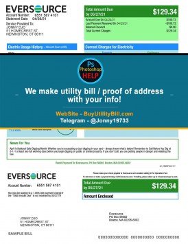 Connecticut USA fake Template for electricity Eversource Sample Fake utility bill