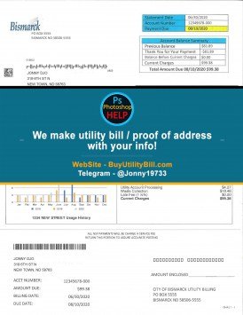 North Dakota USA fake Utility bill for electricity Bismarck Sample Fake utility bill