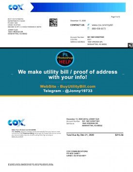 Kansas COX TV cable provider Sample Fake utility bill