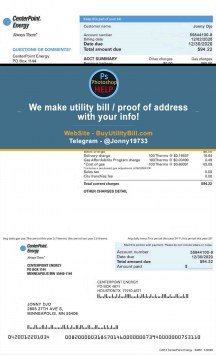 Minnesota USA fake Utility bill for electricity Center Point Energy Sample Fake utility bill