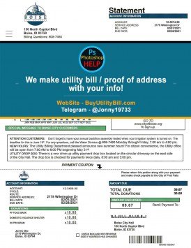 Idaho USA fake Utility bill for electricity Boise Sample Fake utility bill