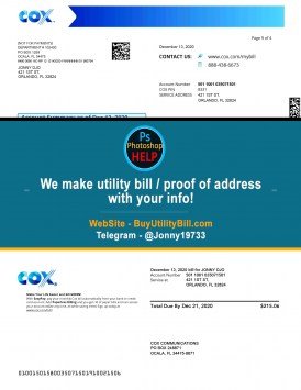 Florida COX TV cable provider Sample Fake utility bill