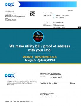 Iowa COX TV cable provider Sample Fake utility bill