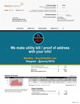 Maryland AmbitEnergy Power Sample Fake utility bill