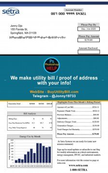 Massachusetts Setra service Sample Fake utility bill