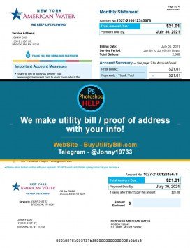 NEW YORK American Water Sample Fake utility bill