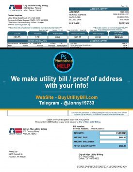 City of Allen Water Service Texas Sample Fake utility bill