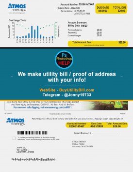 Louisiana USA fake Proof of address for electricity Atmos Energy Sample Fake utility bill