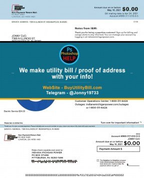 Indiana USA fake Proof of address for electricity Indiana Michigan Power Sample Fake utility bill
