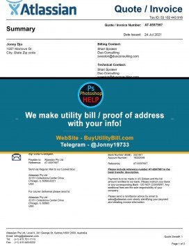 Massachusetts Atlassian Software Sample Fake utility bill