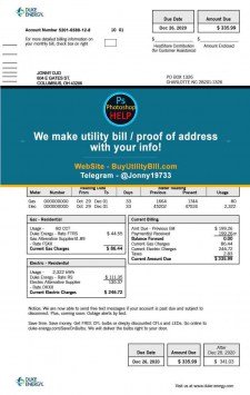 Ohio USA fake Proof of address for electricity Duke Energy Sample Fake utility bill