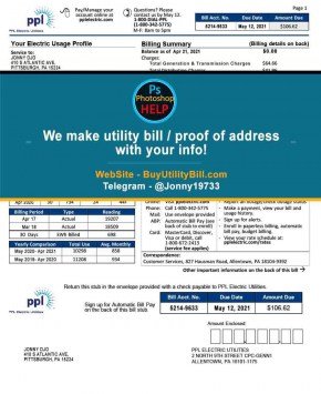 Pennsylvania USA fake Template for electricity PPL Sample Fake utility bill