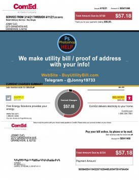 Illinois USA fake Utility bill for electricity ComEd Energy Sample Fake utility bill