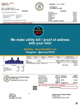 South Carolina USA fake Utility bill for electricity DPU Sample Fake utility bill