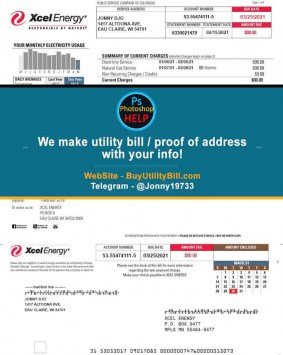 Wisconsin USA fake Proof of address for electricity Xcel Energy Sample Fake utility bill