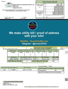 Kansas USA fake Template for electricity Victory Electric Cooperative Assoc INC Sample Fake utility bill