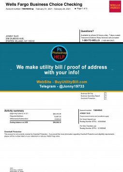NEW YORK USA fake Bank statement Wells Fargo Sample Fake utility bill