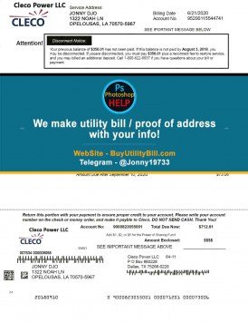 Louisiana USA fake Utility bill for electricity Cleco Power LLC Sample Fake utility bill