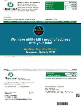 Michigan USA fake Proof of address for electricity Cloverland Electric Cooperative Sample Fake utility bill