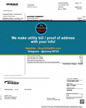 South Carolina USA fake Utility bill for electricity SCE G Sample Fake utility bill