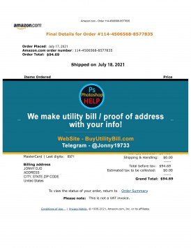 Washington Amazon shop bill Sample Fake utility bill
