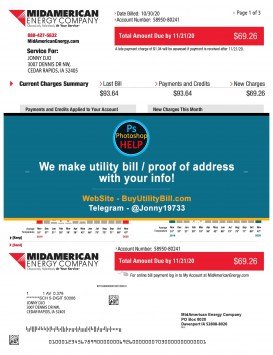 Iowa MidAmerican Energy Company Sample Fake utility bill