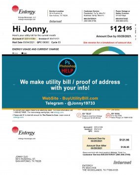 Texas Entergy Power Sample Fake utility bill