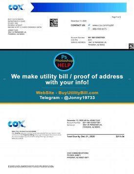 Arizona COX Tv cable provider Sample Fake utility bill