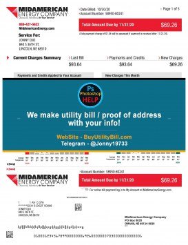 Nebraska MidAmerican Energy Company Sample Fake utility bill