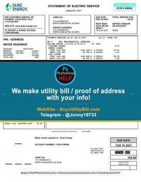 South Carolina Duke Energy Sample Fake utility bill