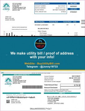 Oregon Albany Water Sample Fake utility bill