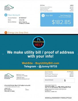 New Jersey Green Mountain Power Sample Fake utility bill