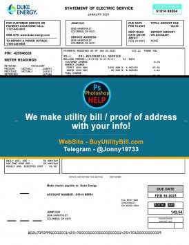 Ohio Duke Energy Sample Fake utility bill