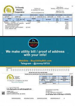 South Carolina Tri-County Electricity Fake Utility bill