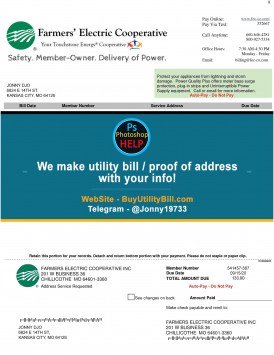 Missouri Farmers electic bill Sample Fake utility bill