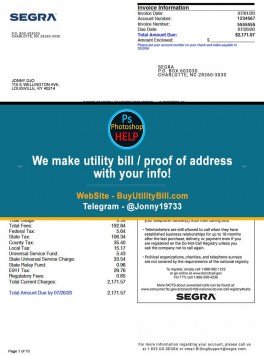 Kentucky Segra Services Sample Fake utility bill