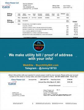 Louisiana Cleco Power Sample Fake utility bill