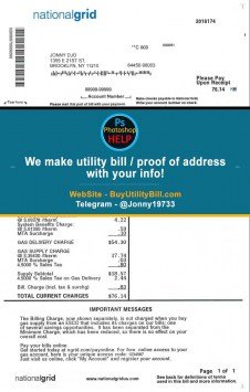 New York National Grid Gas & Electricity Sample Fake utility bill