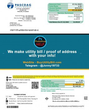 Rhode Island PascoAG Electricity Sample Fake utility bill