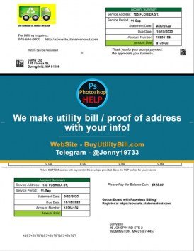 Utility Services Massachusetts Sample Fake utility bill