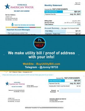 Virginia American Water Sample Fake utility bill